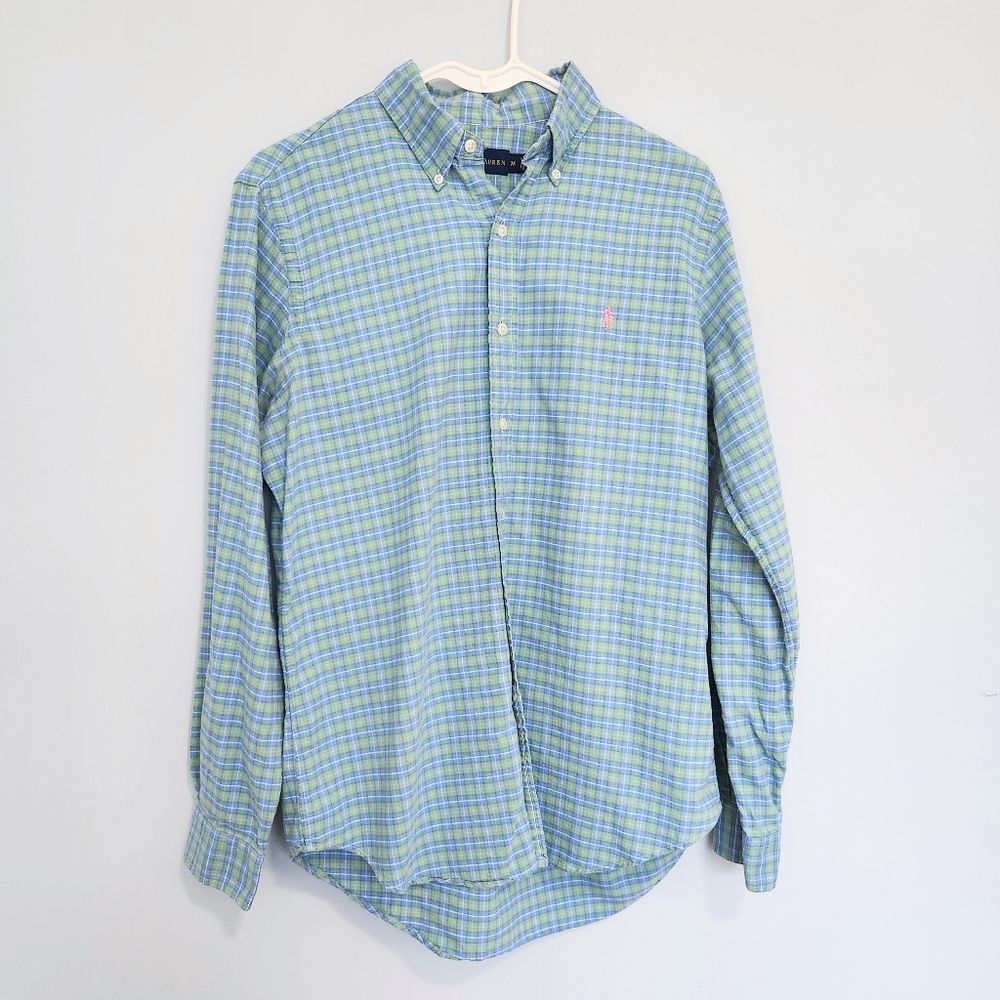 Ralph Lauren Blue and Green Button Down Shirt Size Medium